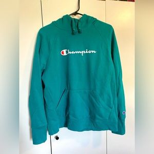 turquoise blue champion hooded sweatshirt women’s size large